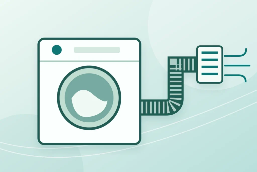 Illustration of a clothes dryer and its outdoor exhaust vent