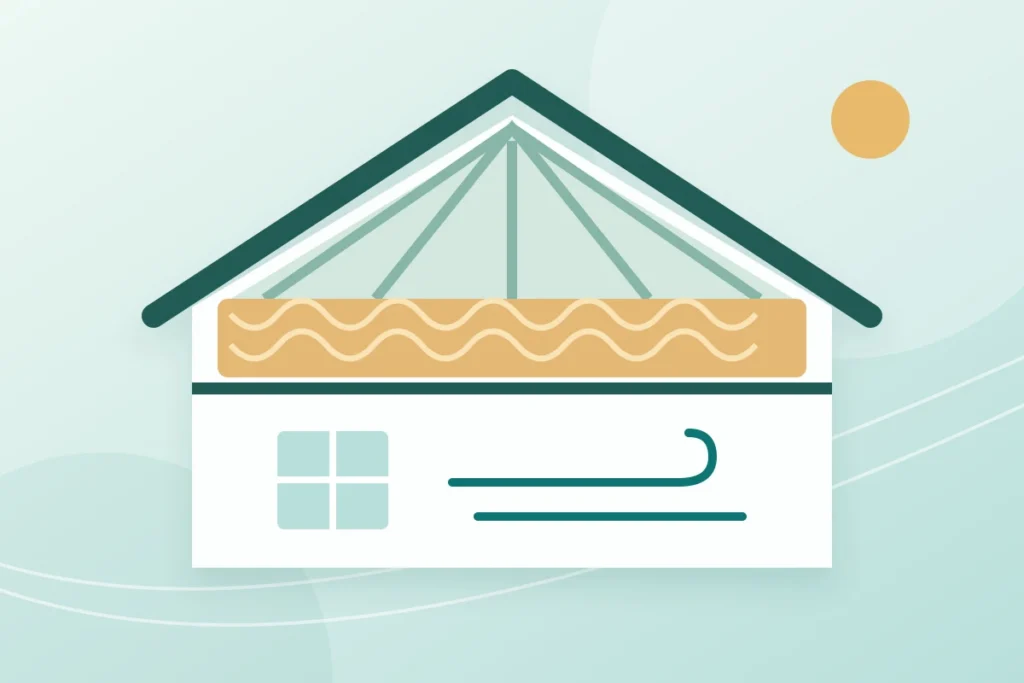Cutaway illustration of insulation across an attic floor